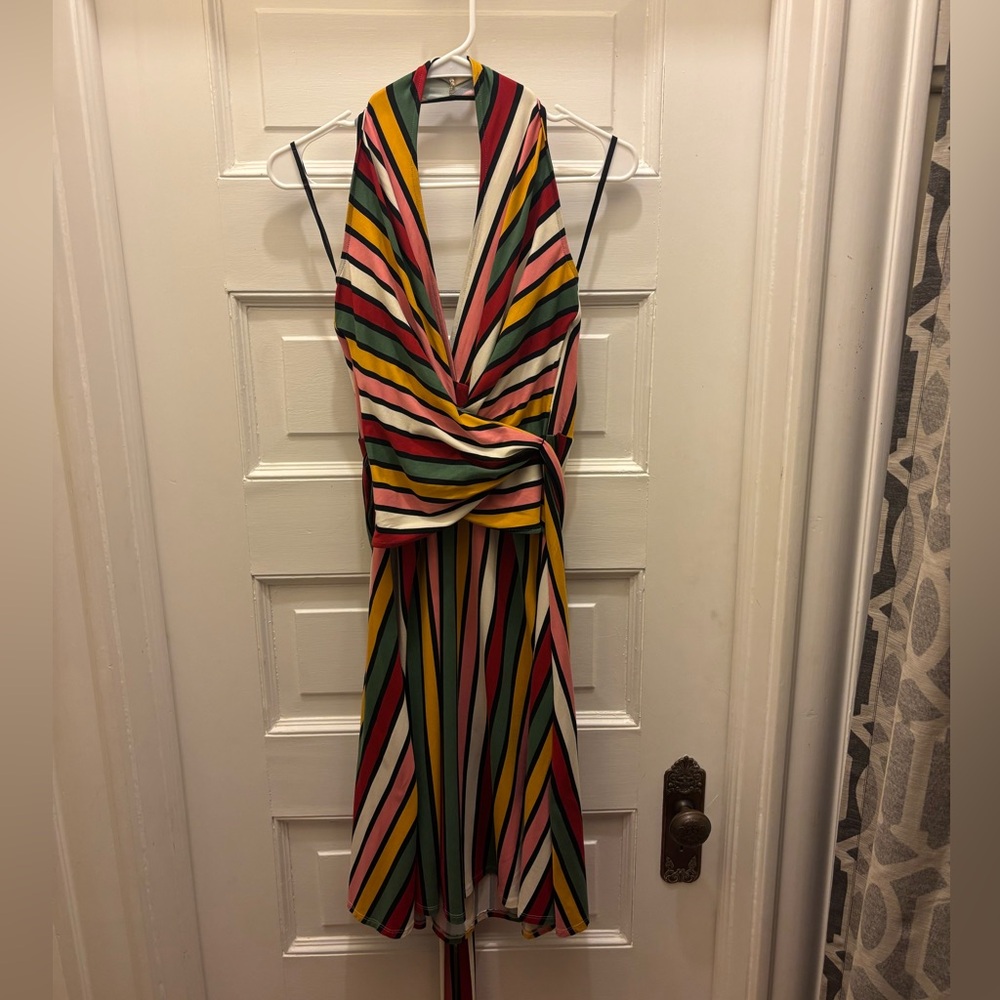 Multicolor Striped Halter Dress Kokoon size large made in USA NWT
